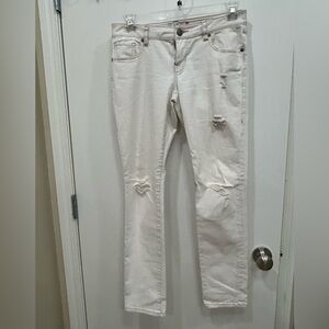 CAbi Women's Cream Distressed Skinny Boyfriend Jeans